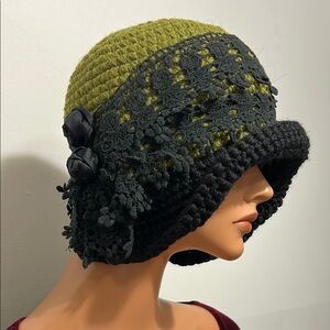 Stylish black and Green Crochet Hat